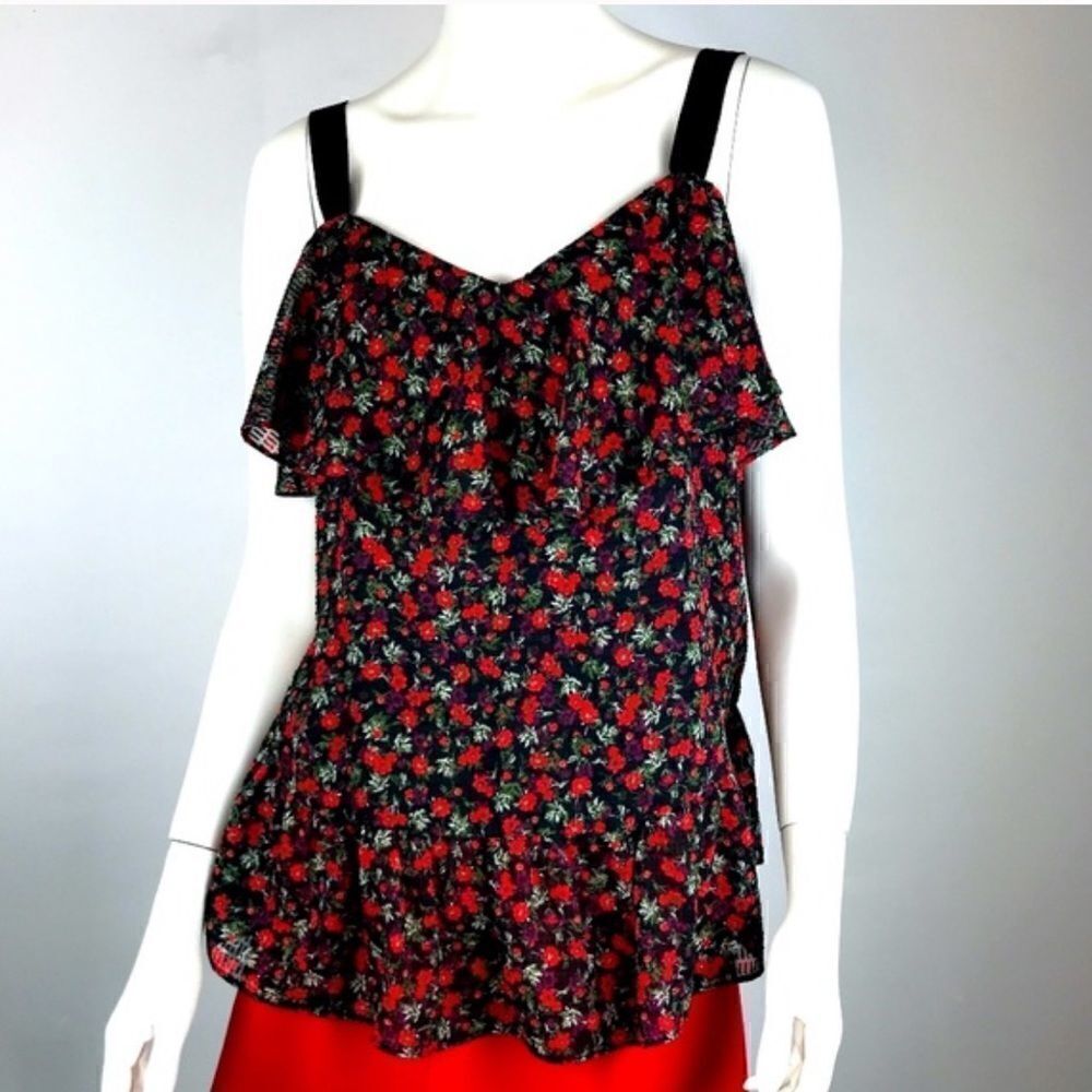 Libby Edelman- Cold Shoulder Peplum Floral Blouse - Size XL